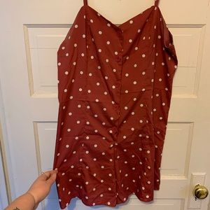 Spaghetti Strap Button Up Polka Dot Tie Back Romper